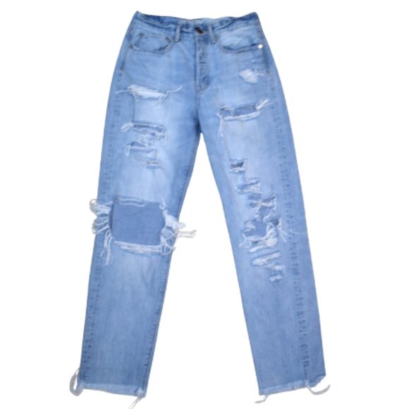 American Eagle 90s Boyfriend Jeans Distressed Ripped Size 2 Light Blue - Picture 1 of 11